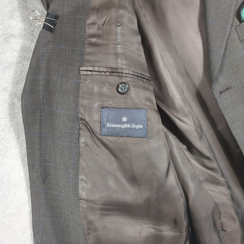 Ermenegildo Zegna Mens Brown‎ Blue Windowpane 100% Wool 3 Button Blazer 46R - Picture 8 of 16